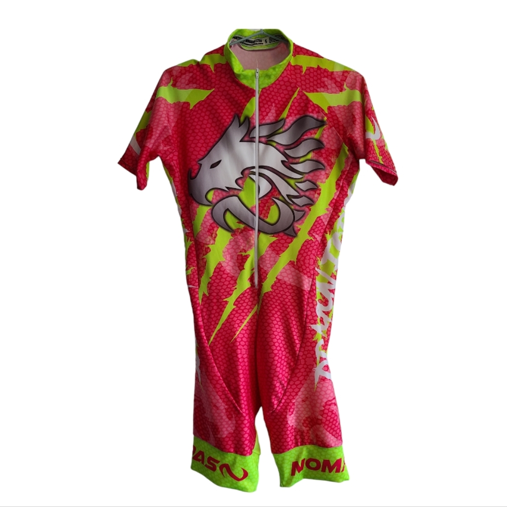 Neon green-fuchsia skin suit (S)